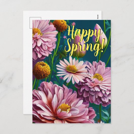 Happy Spring Mixed Flowers 3 Colors Sjabloon (Voorkant / Achterkant)