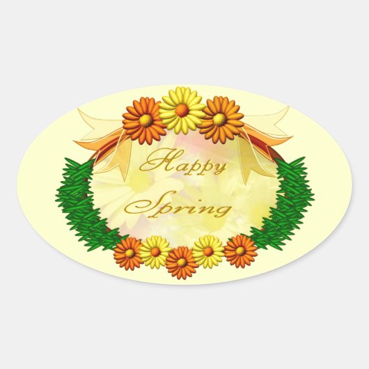 Happy Spring Ovale Sticker (Voorkant)
