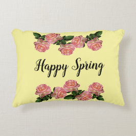 Happy Spring Pink Roses Yellow  Accent Kussen