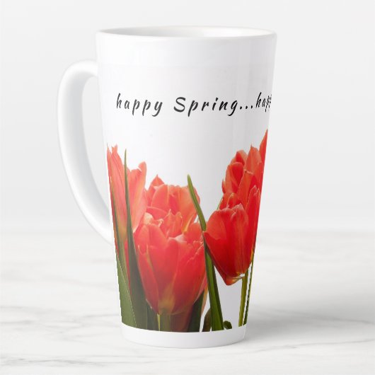 Happy Spring Red Tulip Flower Latte Mok (Linkerhoek)