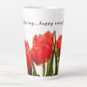 Happy Spring Red Tulip Flower Latte Mok (Voorkant)