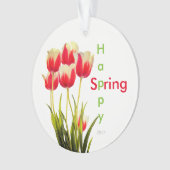 Happy Spring Red Tulips met Date Keepomwille Ornament (voorkant)