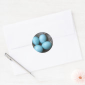 Happy Spring Robins Blauwe Eieren in Nest, Vogelei Ronde Sticker (Envelop)
