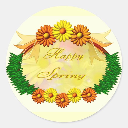 Happy Spring Ronde Sticker (Voorkant)