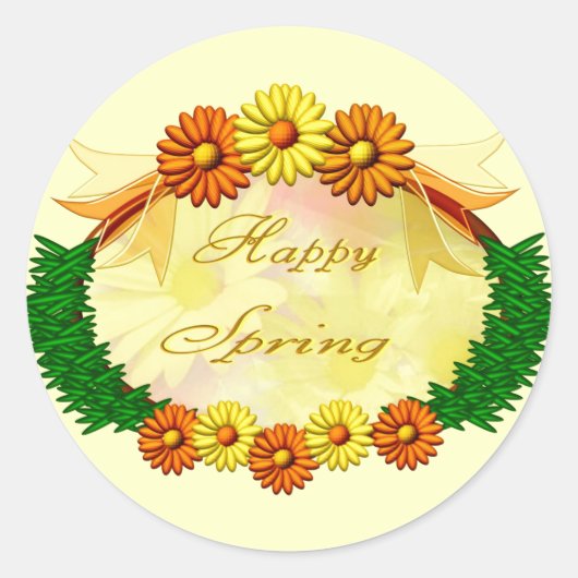 Happy Spring Ronde Sticker (Voorkant)