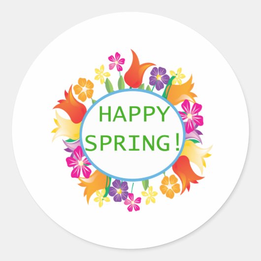 Happy Spring Ronde Sticker (Voorkant)