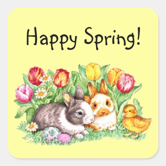 Happy Spring-Stickers / envelopzegels - Sjabloon Vierkante Sticker (Voorkant)