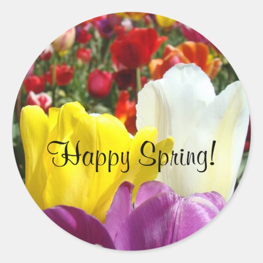 Happy Spring, stickers kleurrijke Tulp Flowers (Voorkant)
