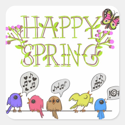 "Happy Spring"-Stickers Vierkante Sticker (Voorkant)