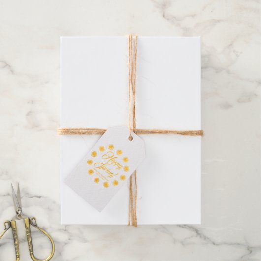 Happy Spring sun border aangepaste script vrolijk Cadeaulabels (Met Koord)