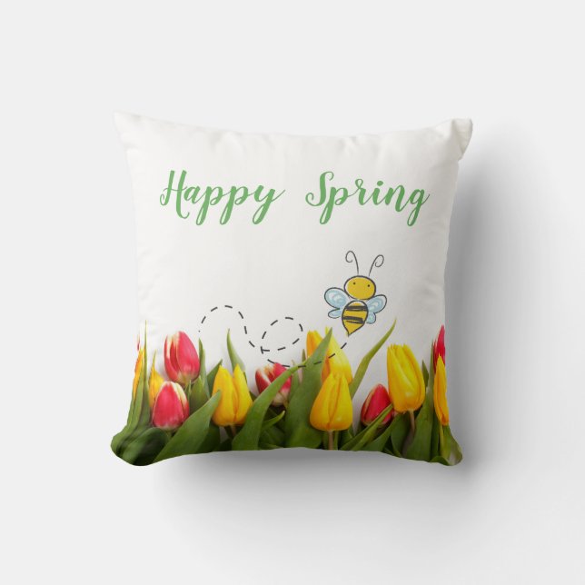 Happy Spring Tulip Flower Holiday Pillow Kussen (Voorkant)
