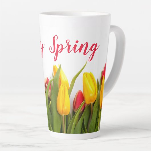 Happy Spring Tulip Flowers Seasonal Latte Mok (Rechterhoek)