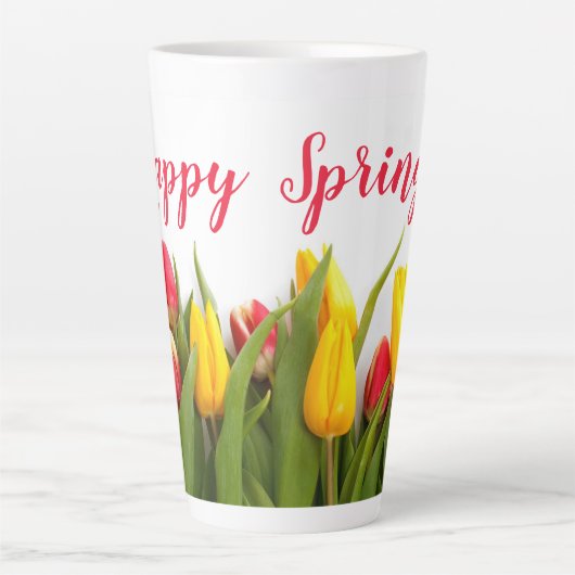 Happy Spring Tulip Flowers Seasonal Latte Mok (Voorkant)