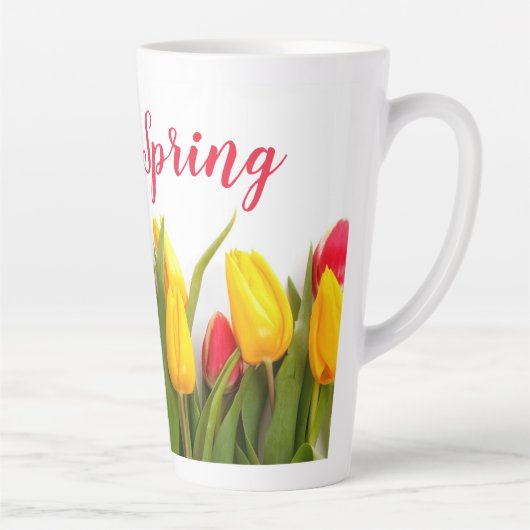 Happy Spring Tulip Flowers Seasonal Latte Mok (Rechts)
