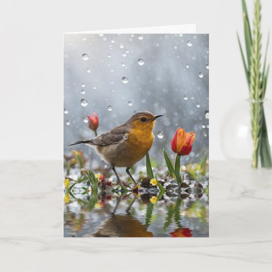 Happy Spring Vernal Equinox Cute Bird and Tulip  Kaart (Voorkant)