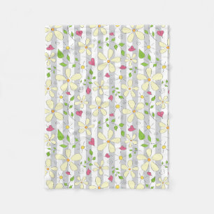 Happy spring white daisies harts floral fleece deken