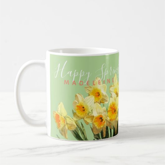 Happy Spring Yellow Daffodils monogramme naam Koffiemok (Links)