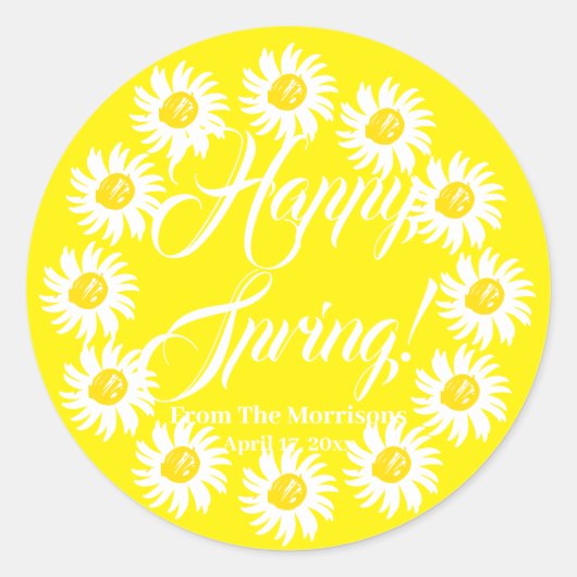 Happy Spring yellow daisy aangepaste script vrolij Ronde Sticker (Voorkant)