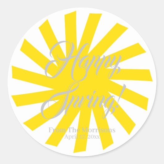 Happy Spring yellow sun aangepaste script vrolijk Ronde Sticker (Voorkant)