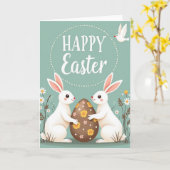 Happy Springtime Rabbits Card Kaart (Gele Bloem)