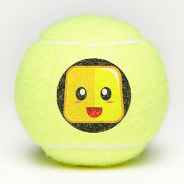 Happy Square Emoji Face Hebben Plezier Spelen Spor Tennisballen