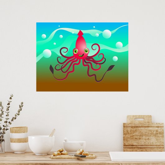 Happy Squid Poster (Keuken)
