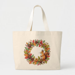 Happy Squirrel in de bladeren van de herfst Grote Tote Bag