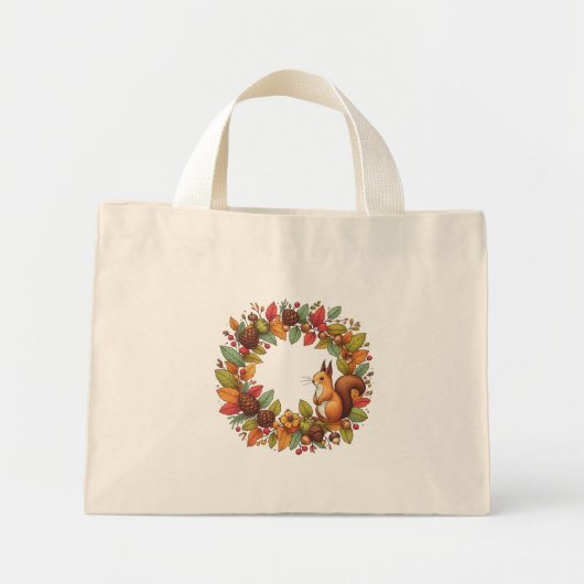 Happy Squirrel in de bladeren van de herfst Mini Tote Bag (Voorkant)