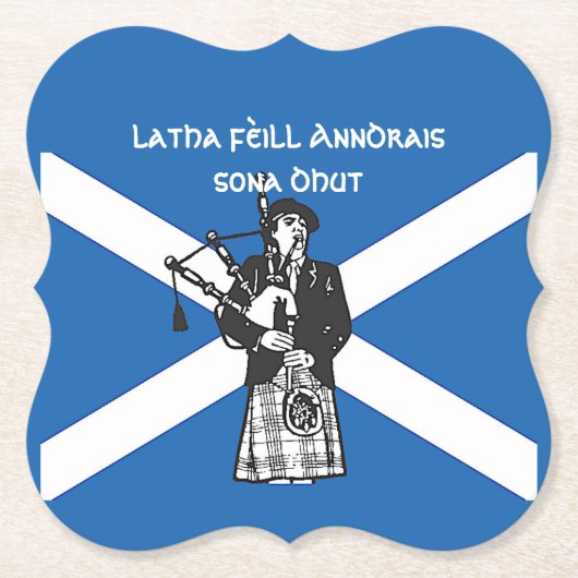 Happy St Andrews Day Flag Bagpiper Kartonnen Onderzetters (Voorkant)