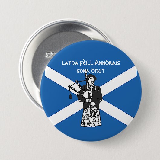 Happy St Andrews Day Flag Bagpiper large Ronde Button 7,6 Cm (Voorkant /achterkant)