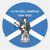 Happy St Andrews Day Flag Bagpiper Ronde Sticker (Voorkant)
