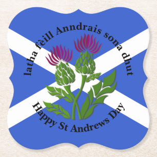 Happy St Andrews Day Flag Thistle haakje Kartonnen Onderzetters