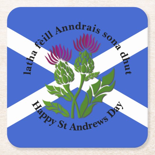 Happy St Andrews Day Flag Thistle Kartonnen Onderzetters (Voorkant)