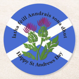 Happy St Andrews Day Flag Thistle Ronde Kartonnen Onderzetter