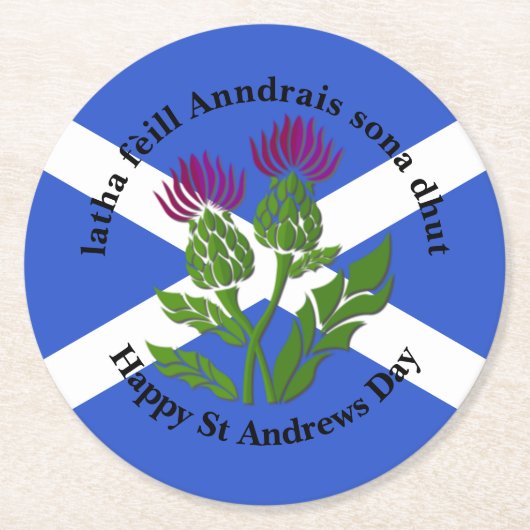 Happy St Andrews Day Flag Thistle Ronde Kartonnen Onderzetter (Voorkant)