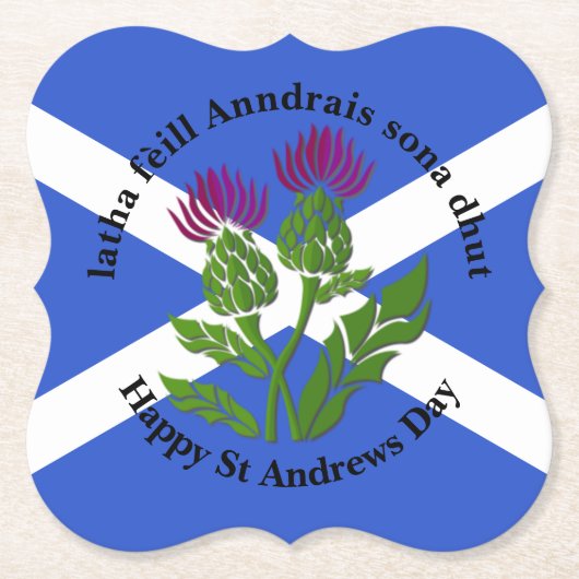 Happy St Andrews Day vlag distelbeugel Kartonnen Onderzetters (Voorkant)