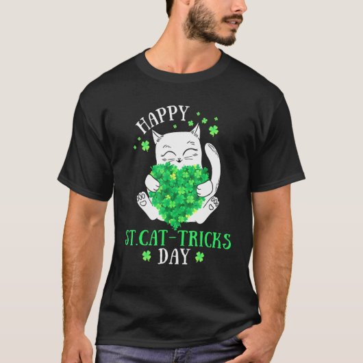 Happy St.Cat Tricks Day Funny Cat St Patrick's Da T-shirt (Voorkant)