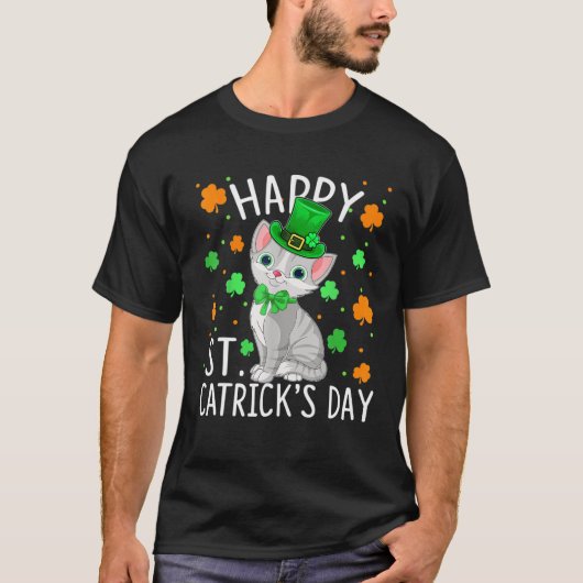 Happy St. Catricks Day Cat Funny St. Patricks Cat  T-shirt (Voorkant)
