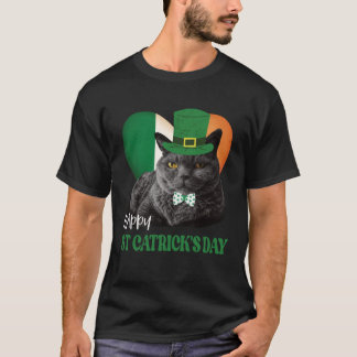 Happy St Catrick's Day St Patrick Cat Ierse vlag H T-shirt