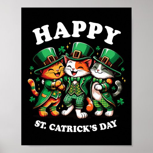 Happy St Catricks Day St Patricks Day Cat Leprecha Poster (Voorkant)