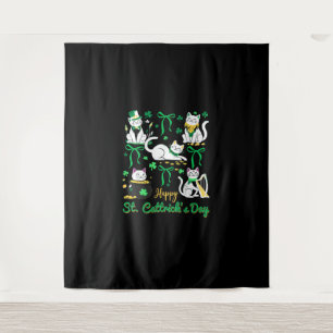 Happy St Cattrick's Day Coquette Bow Cat St Patric Wandkleed