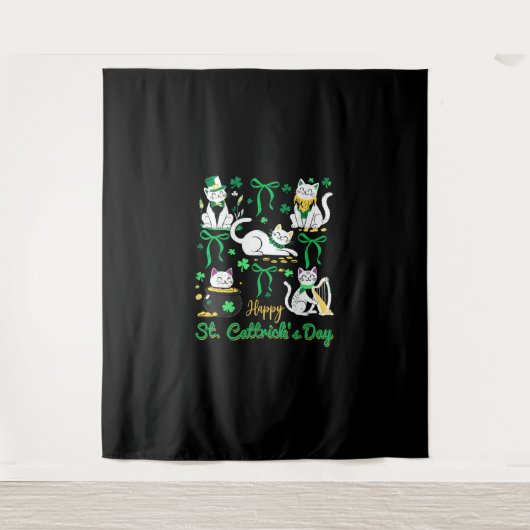 Happy St Cattrick's Day Coquette Bow Cat St Patric Wandkleed (Voorkant)