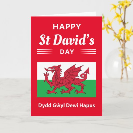 Happy St David's Day Dydd Garreyl Dewi Hapus 2 Kaart (Gele Bloem)