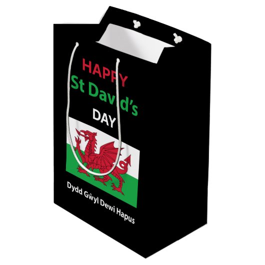 Happy St David's Day Dydd Garreyl Dewi Hapus Medium Cadeauzakje (Achterkant Gekanteld)