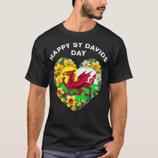 Happy St Davids Day Welsh Wales vlag narcissen T-shirt