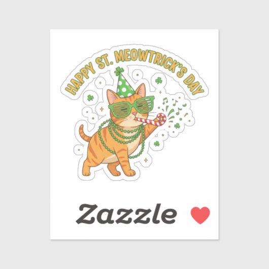Happy St Meowtrick's Day Party Cat Shutter Shades  Sticker (Vel)