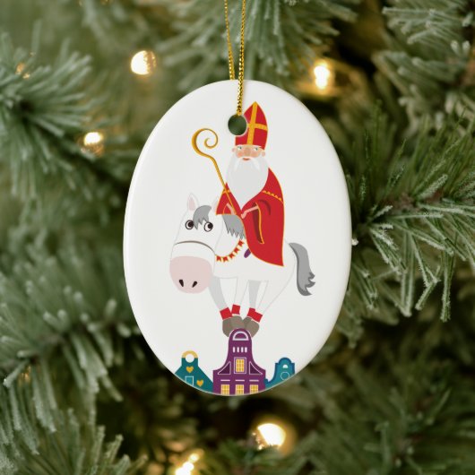 Happy St. Nicholas Day Greeting Keramisch Ornament (Boom)