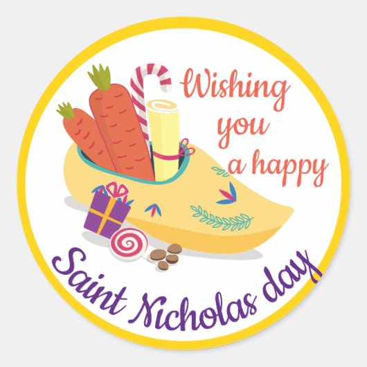 Happy St. Nicholas Day Greeting, Sinterklaas eve C Ronde Sticker (Voorkant)