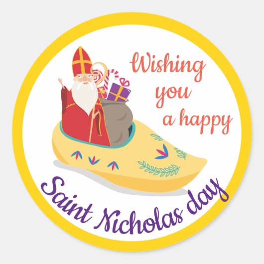 Happy St. Nicholas Day Greeting, Sinterklaas eve Ronde Sticker (Voorkant)