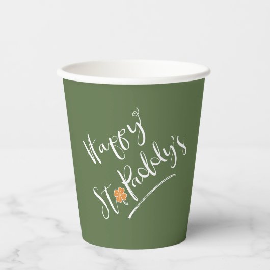 Happy St. Paddy's Oranje Shamrock ID336 Papieren Bekers (Voorkant)